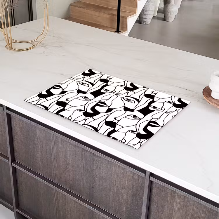 Lijnen - Gezichten - Zwart - Wit Inductie beschermer vinyl 3mm klein 276 -sfeer8