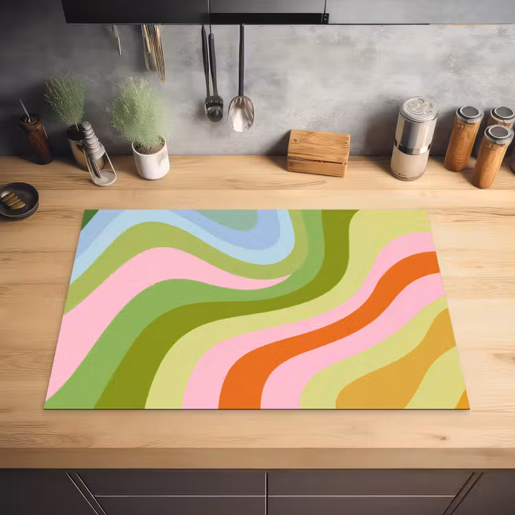 Lijnen - Pasteltinten - Golvend Inductie beschermer vinyl 3mm klein -sfeer5