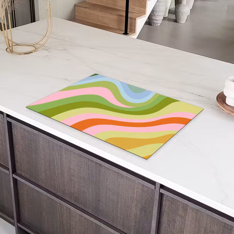 Lijnen - Pasteltinten - Golvend Inductie beschermer vinyl 3mm klein -sfeer8