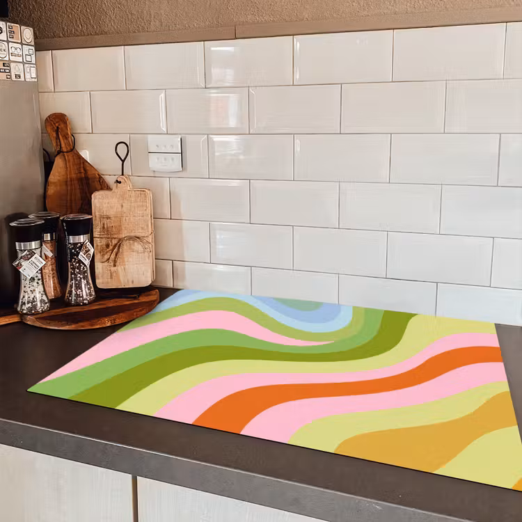 Lijnen - Pasteltinten - Golvend Inductie beschermer vinyl 3mm klein -sfeer3