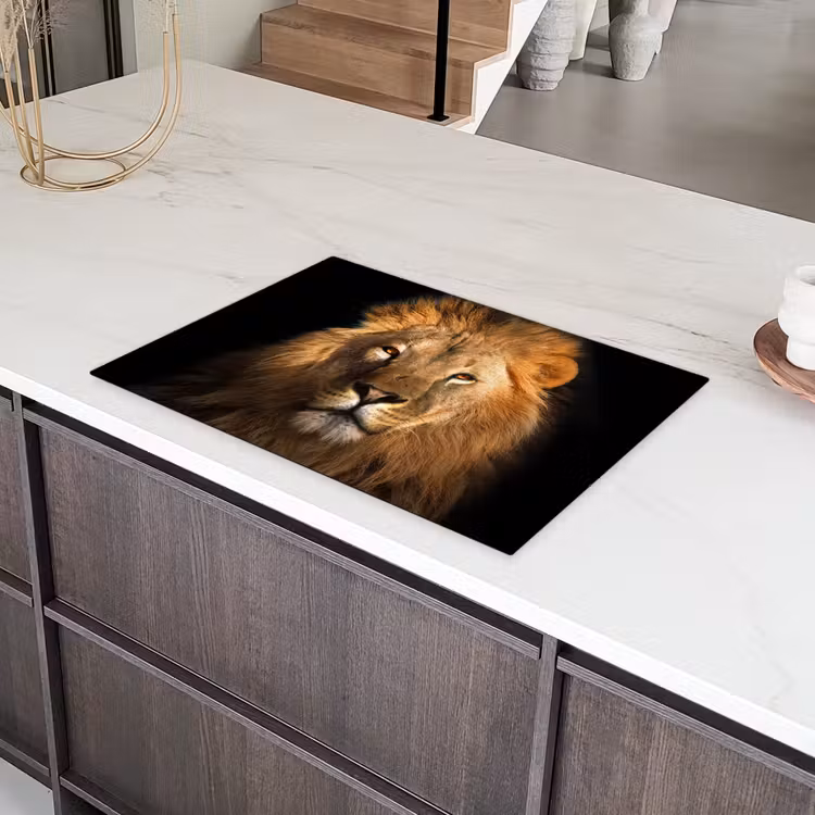 Leeuw - Dieren - Zwart - Licht - Bruin - Portret Inductie beschermer vinyl 3mm klein -sfeer8