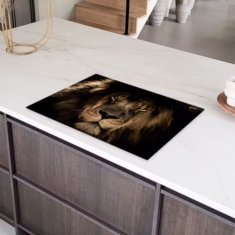 Leeuw - Dieren - Zwart - Portret Inductie beschermer vinyl 3mm klein -sfeer8
