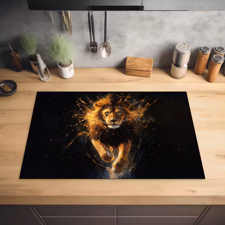 Leeuw - Zwart - Oranje - Verf Inductie beschermer vinyl 3mm klein -sfeer5