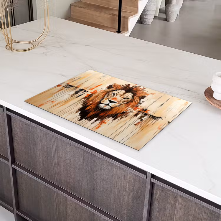 Leeuwenkop - Lijnen - Crème Inductie beschermer vinyl 3mm klein -sfeer8