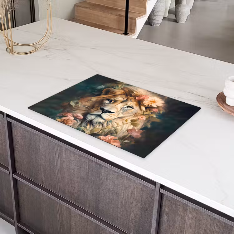 Leeuw - Leeuwenkop - Wilde dieren - Bloemen Inductie beschermer vinyl 3mm middel -sfeer8