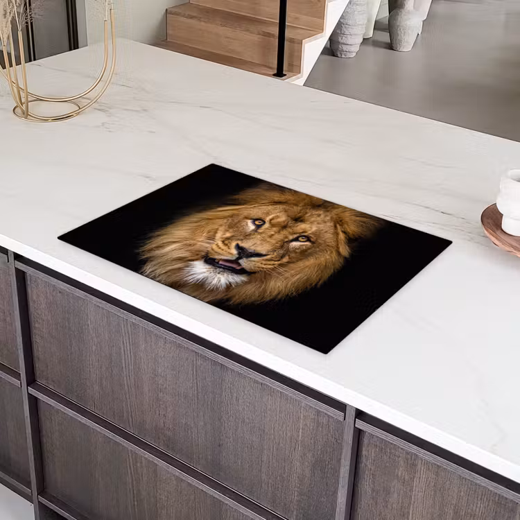 Leeuw - Portret - Zwart - Dieren Inductie beschermer vinyl 3mm klein -sfeer8