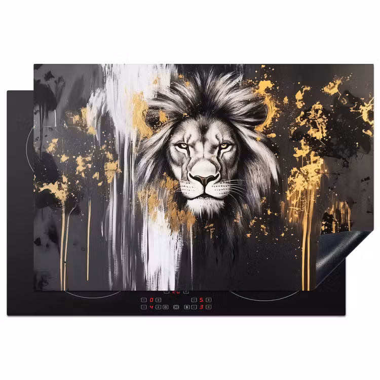 Leeuw - Portret - Verfspatten - Grijs Inductie beschermer vinyl 3mm klein -3d
