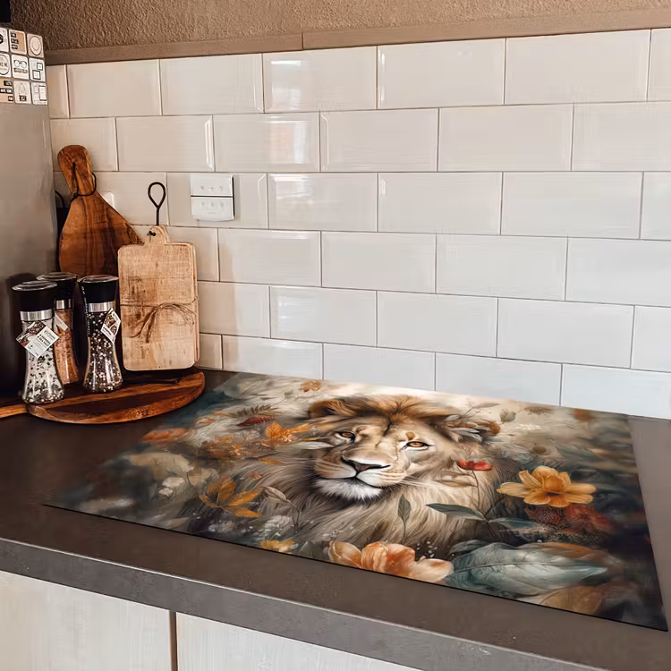 Leeuw - Wilde dieren - Planten - Natuur - Bloemen Inductie beschermer vinyl 3mm middel -sfeer3