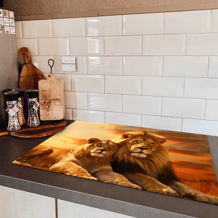 Leeuwen - Zonsondergang - Afrika - Savanne - Dieren Inductie beschermer vinyl 3mm klein -sfeer3