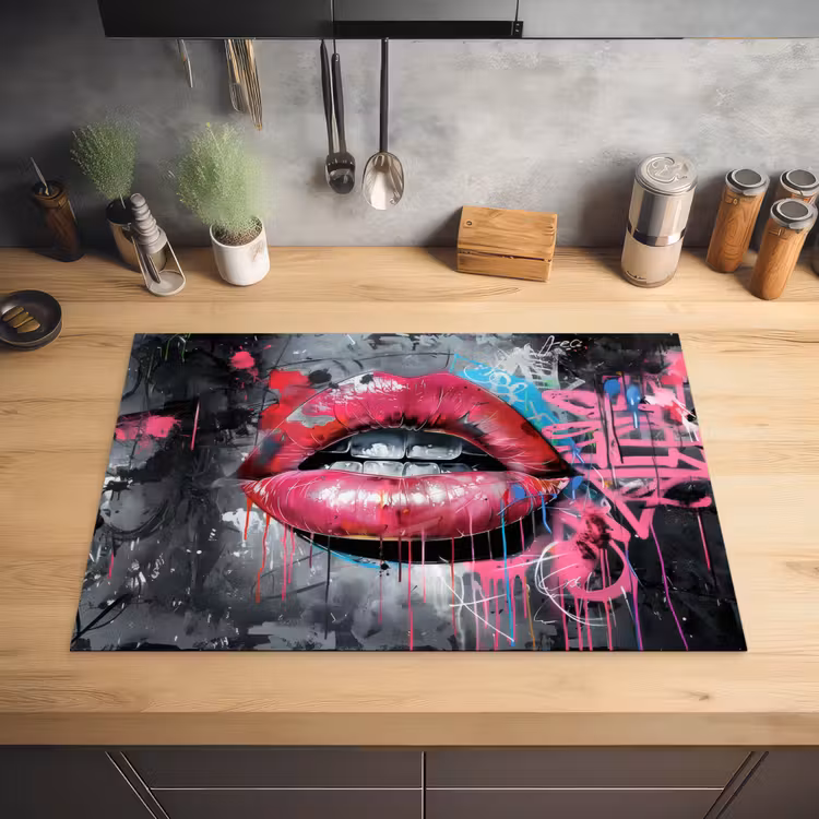 Lippen - Felroze - Graffiti - Verfstrepen Inductie beschermer vinyl 3mm klein -sfeer5