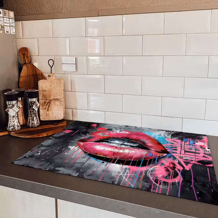 Lippen - Felroze - Graffiti - Verfstrepen Inductie beschermer vinyl 3mm klein -sfeer3