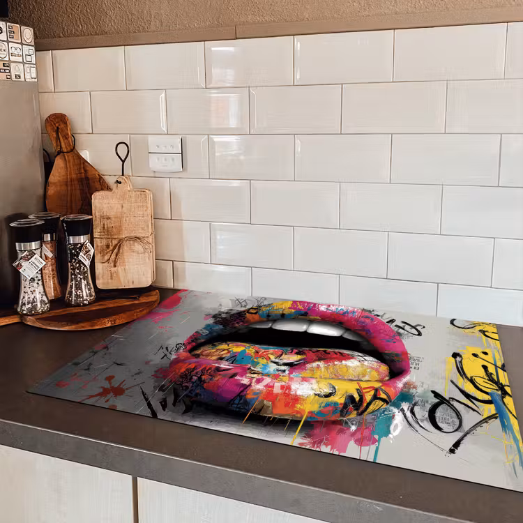 Lippen - Graffiti - Expressief Inductie beschermer vinyl 3mm klein -sfeer3
