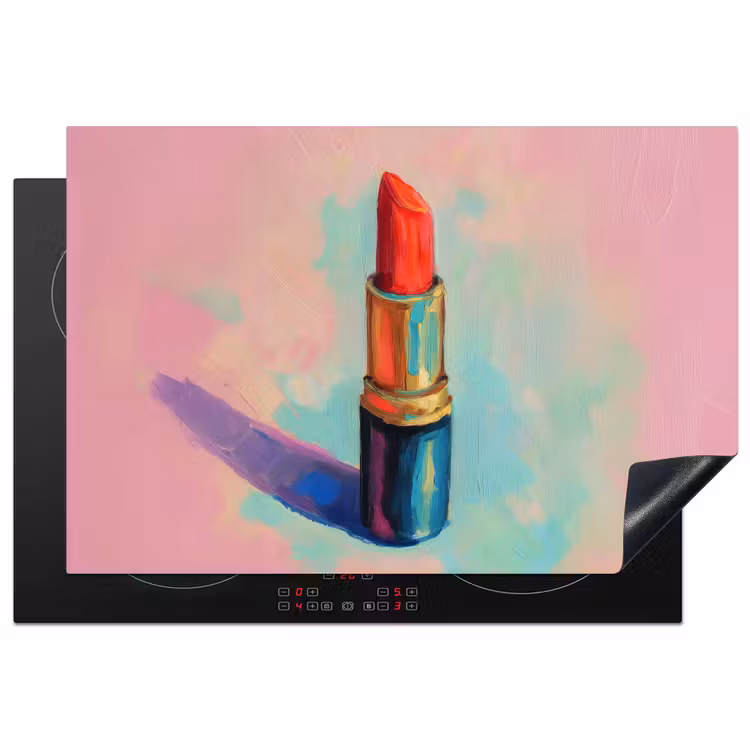 Lippenstift - Rood - Penseelstreken Inductie beschermer vinyl 3mm klein -3d
