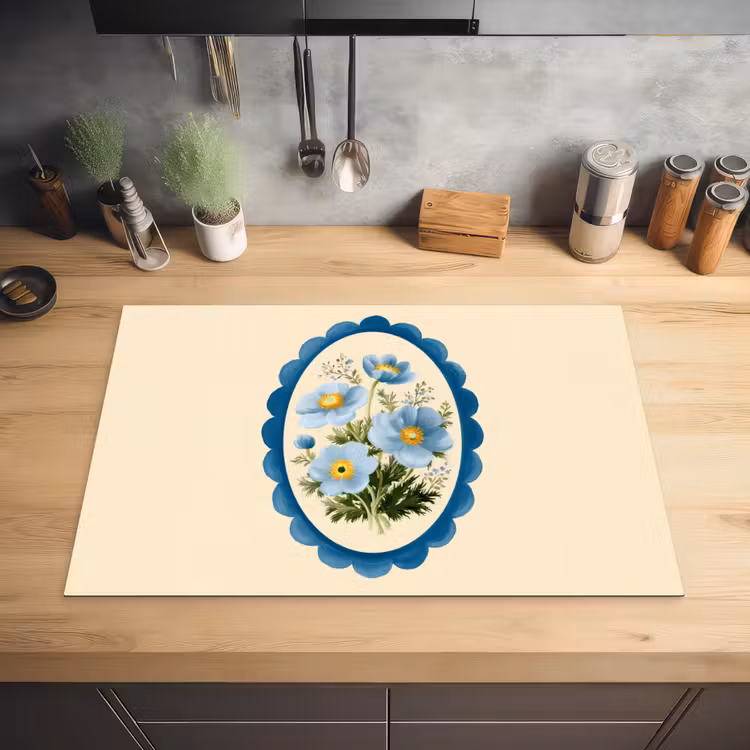 Lijst - Bloemen - Lichtblauw - Illustratie Inductie beschermer vinyl 3mm klein -sfeer5