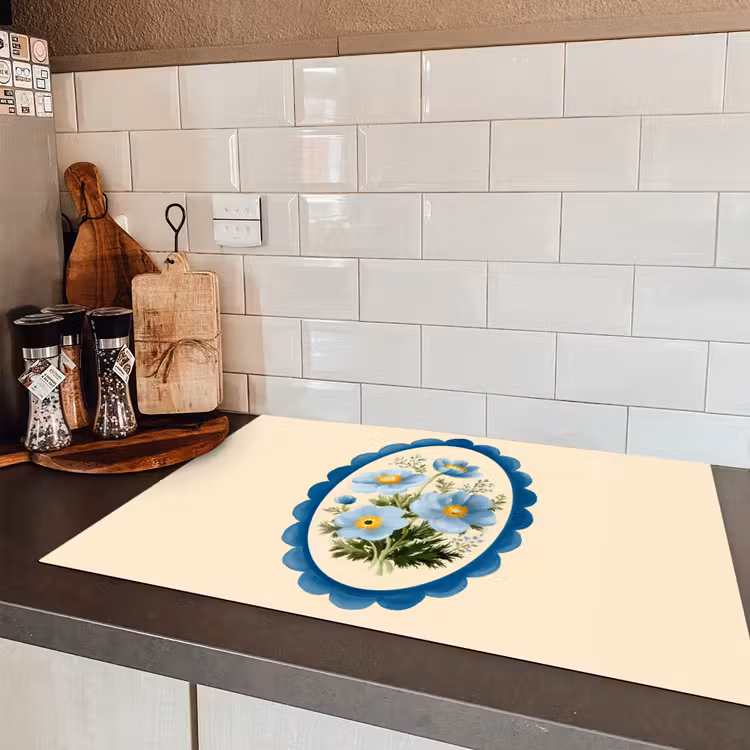 Lijst - Bloemen - Lichtblauw - Illustratie Inductie beschermer vinyl 3mm klein -sfeer3