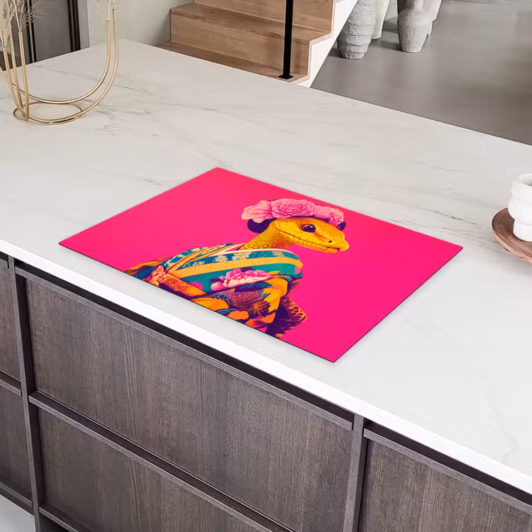 Hagedis - Bloemen - Roze - Kimono Inductie beschermer vinyl 3mm klein -sfeer8