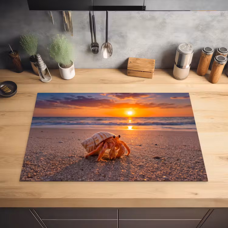 Kreeft - Strand - Natuur - Zonsondergang - Oranje Inductie beschermer vinyl 3mm klein -sfeer5