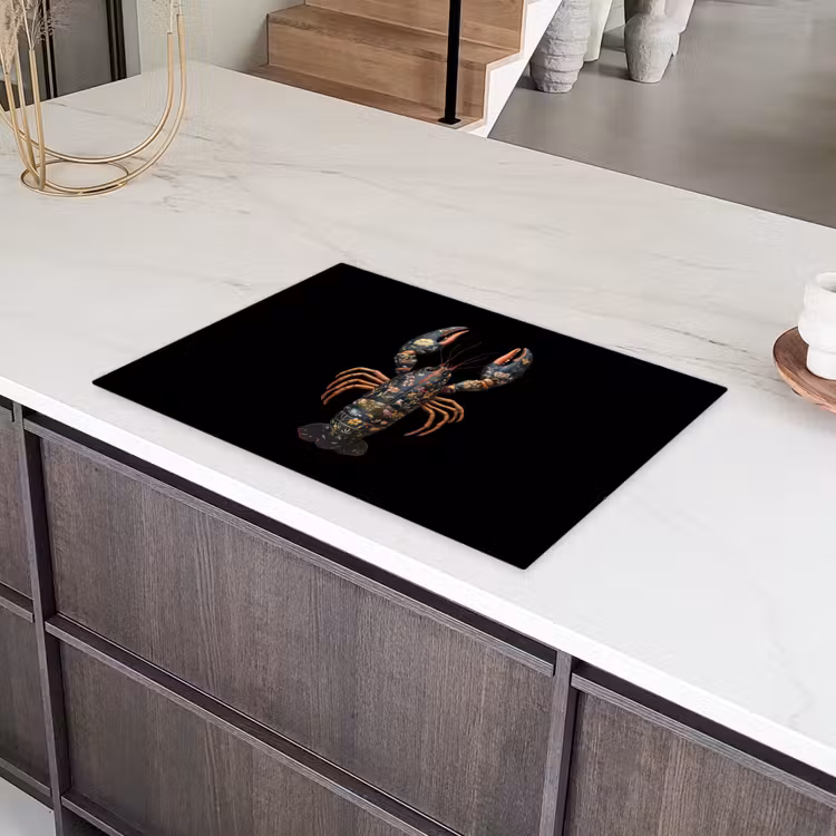 Kreeft - Zwart - Bloemenpatroon - Artistiek Inductie beschermer vinyl 3mm klein -sfeer8
