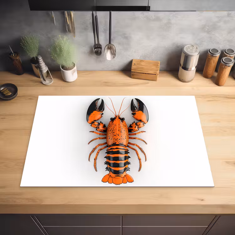 Kreeft - Zwart - Oranje - Wit - Uniek Inductie beschermer vinyl 3mm klein -sfeer5