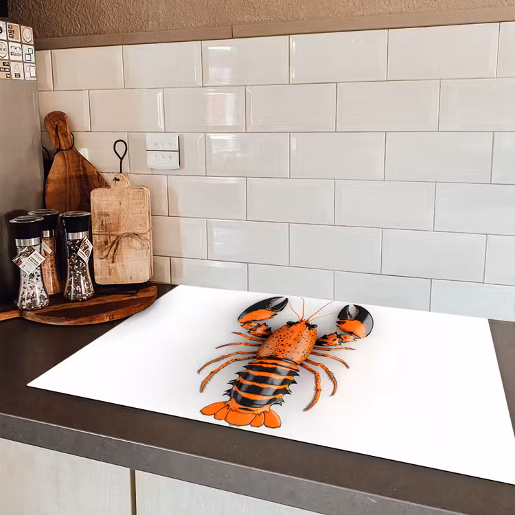 Kreeft - Zwart - Oranje - Wit - Uniek Inductie beschermer vinyl 3mm klein -sfeer3