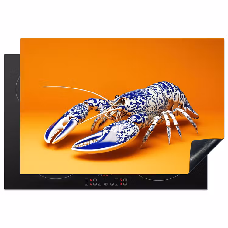 Kreeft - Delftsblauw - Schild - Stoer - Oranje Inductie beschermer vinyl 3mm klein -3d