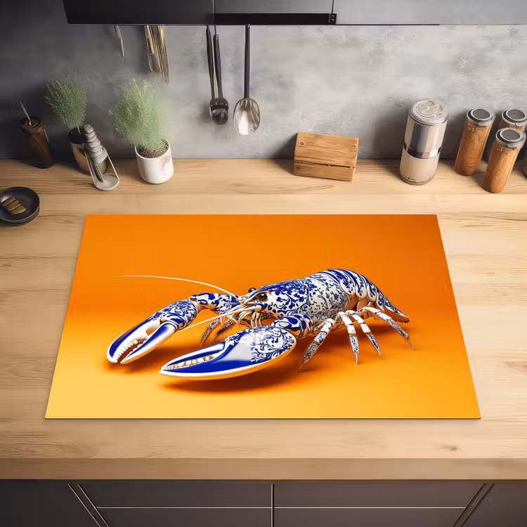 Kreeft - Delftsblauw - Schild - Stoer - Oranje Inductie beschermer vinyl 3mm klein -sfeer5