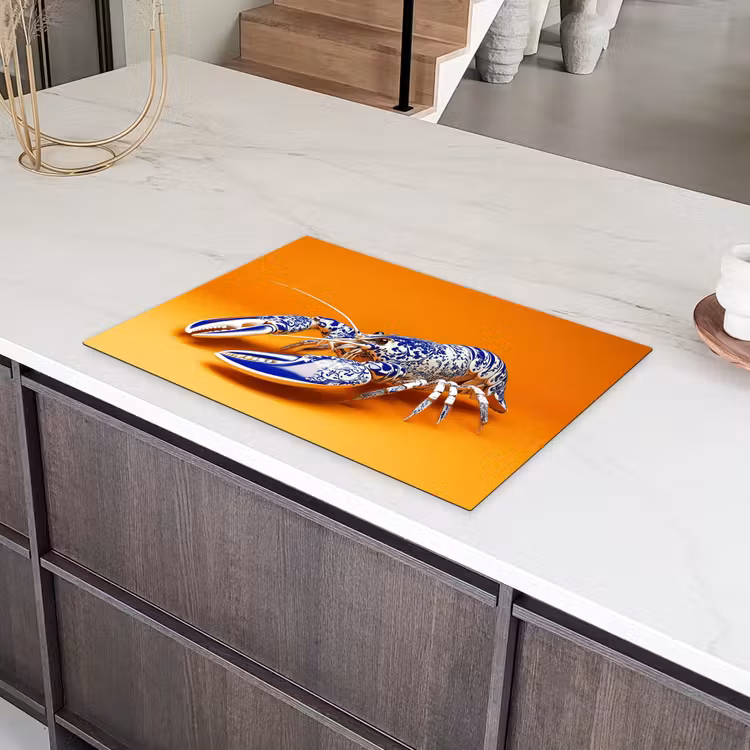Kreeft - Delftsblauw - Schild - Stoer - Oranje Inductie beschermer vinyl 3mm klein -sfeer8