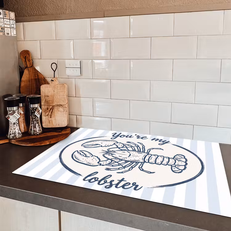Kreeft - Illustratie - Liefde - Blauw - Decoratie Inductie beschermer vinyl 3mm klein -sfeer3