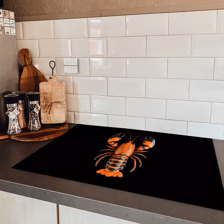 Kreeft - Oranje - Zwart - Modern Inductie beschermer vinyl 3mm klein -sfeer3