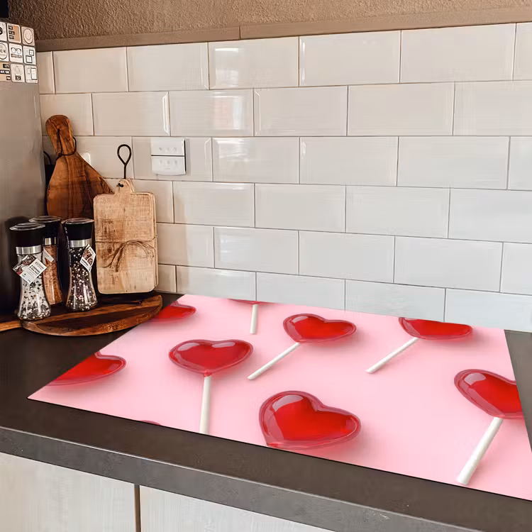 Lollies - Hartjes - Roze Inductie beschermer vinyl 3mm klein -sfeer3
