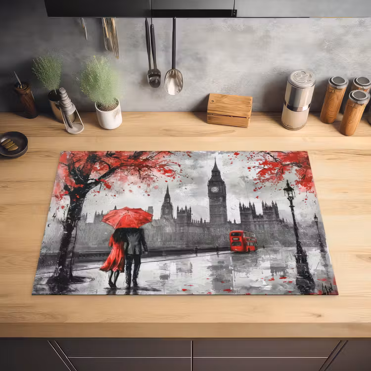 Londen - Rood - Zwart - Koppel - Romantisch Inductie beschermer vinyl 3mm klein -sfeer5