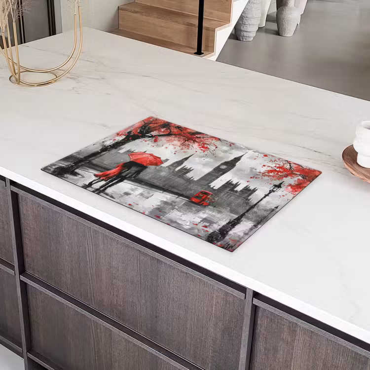 Londen - Rood - Zwart - Koppel - Romantisch Inductie beschermer vinyl 3mm klein -sfeer8