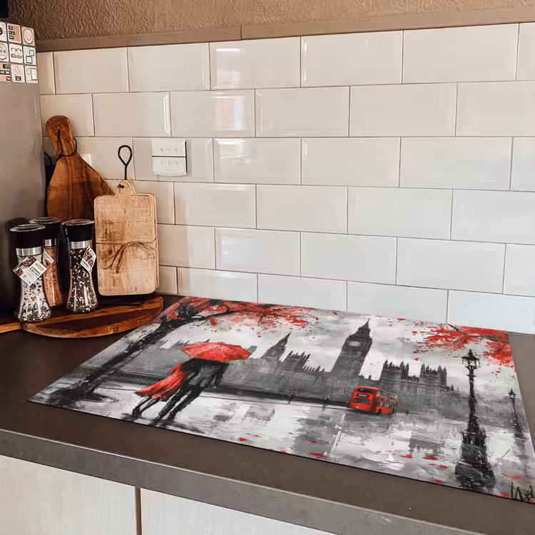 Londen - Rood - Zwart - Koppel - Romantisch Inductie beschermer vinyl 3mm klein -sfeer3