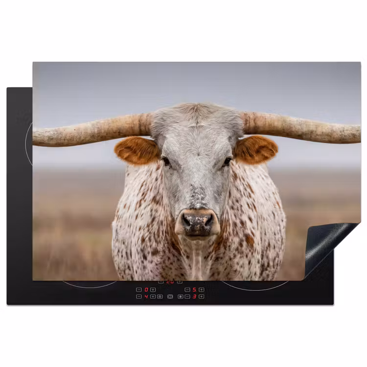 Longhorn - Grasveld - Dier Inductie beschermer vinyl 3mm klein -3d