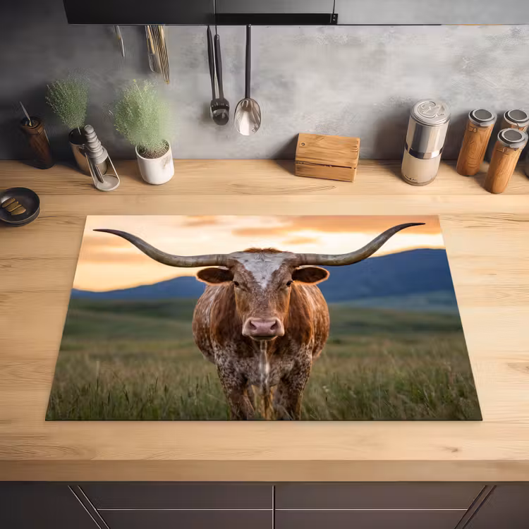 Longhorn - Landschap - Zonsondergang Inductie beschermer vinyl 3mm klein -sfeer5