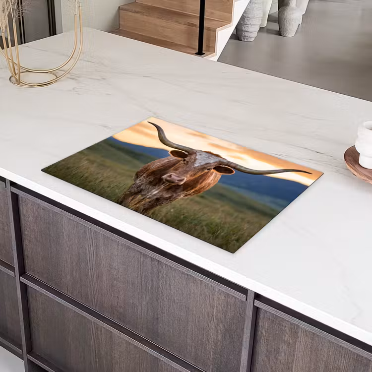 Longhorn - Landschap - Zonsondergang Inductie beschermer vinyl 3mm klein -sfeer8