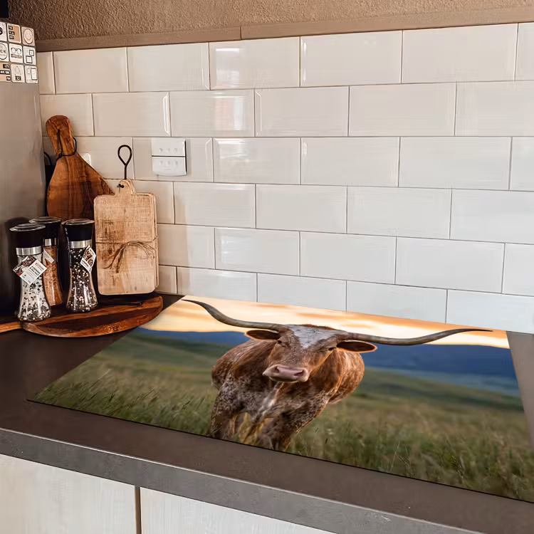 Longhorn - Landschap - Zonsondergang Inductie beschermer vinyl 3mm klein -sfeer3