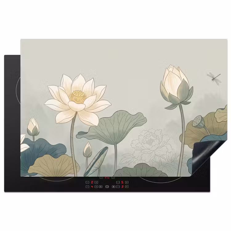 Lotus - Bloemen - Groen Inductie beschermer vinyl 3mm klein -3d