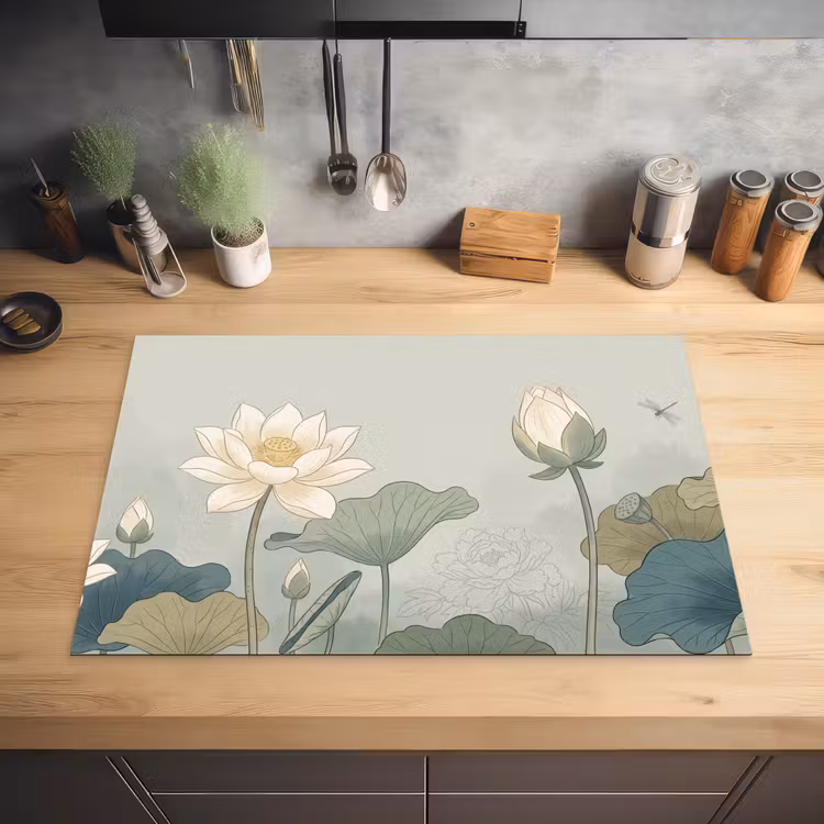 Lotus - Bloemen - Groen Inductie beschermer vinyl 3mm klein -sfeer5