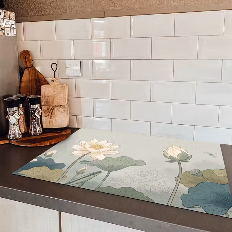 Lotus - Bloemen - Groen Inductie beschermer vinyl 3mm klein -sfeer3