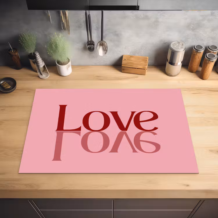 Love - Roze - Spiegeling Inductie beschermer vinyl 3mm klein -sfeer5
