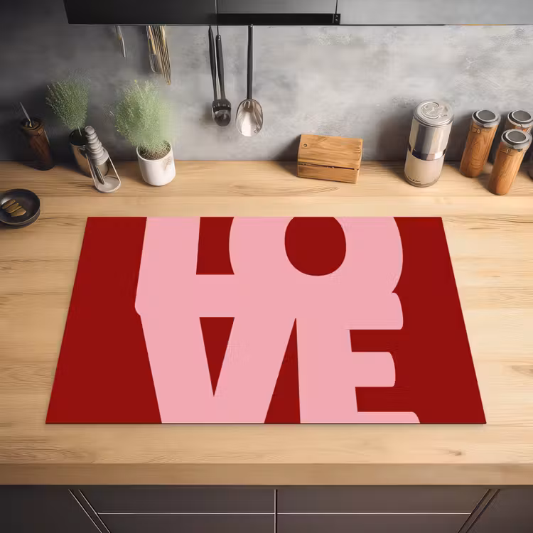 Love - Rood - Blokletters Inductie beschermer vinyl 3mm klein -sfeer5