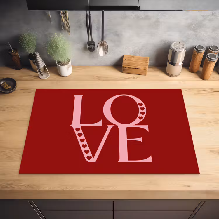 Love - Rood - Hatjes Inductie beschermer vinyl 3mm klein -sfeer5