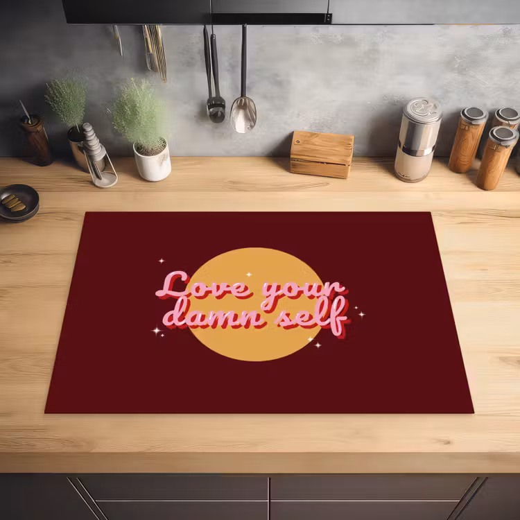 love your damn self - Cirkel - Glitter - Rood Inductie beschermer vinyl 3mm klein -sfeer5