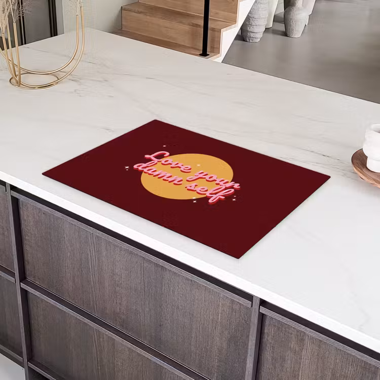 love your damn self - Cirkel - Glitter - Rood Inductie beschermer vinyl 3mm klein -sfeer8