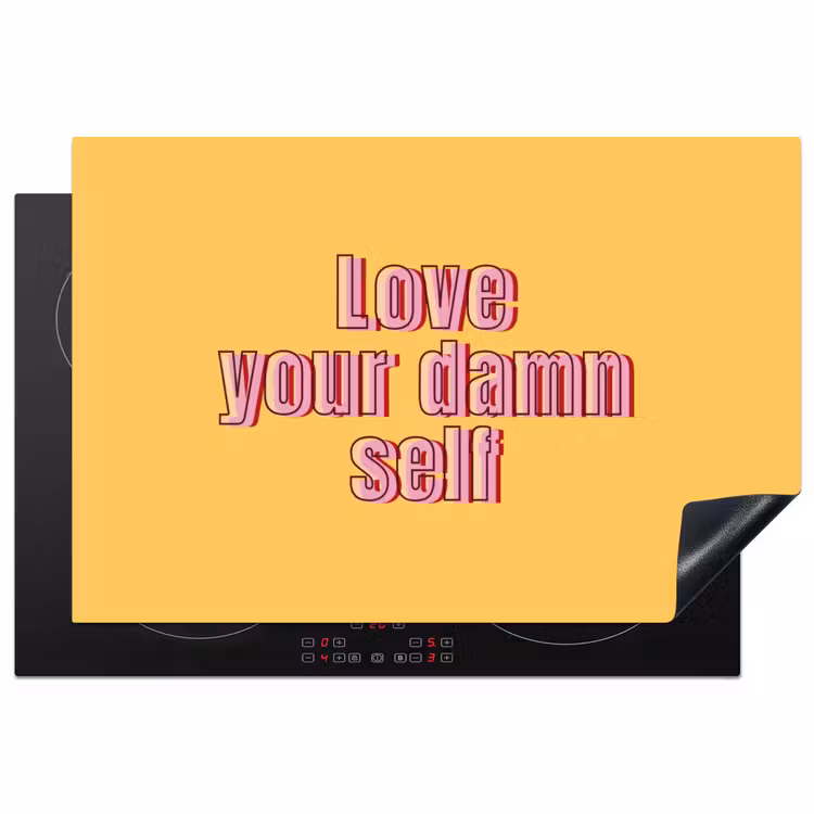 Love yourself - Roze - Geel Inductie beschermer vinyl 3mm klein -3d