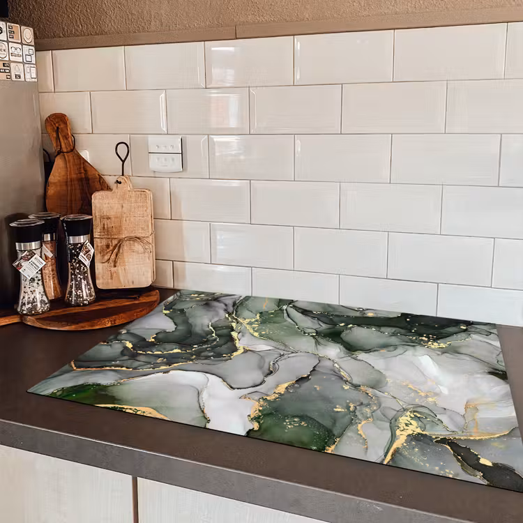 Luxe - Marmer - Groen Inductie beschermer vinyl 3mm klein -sfeer3