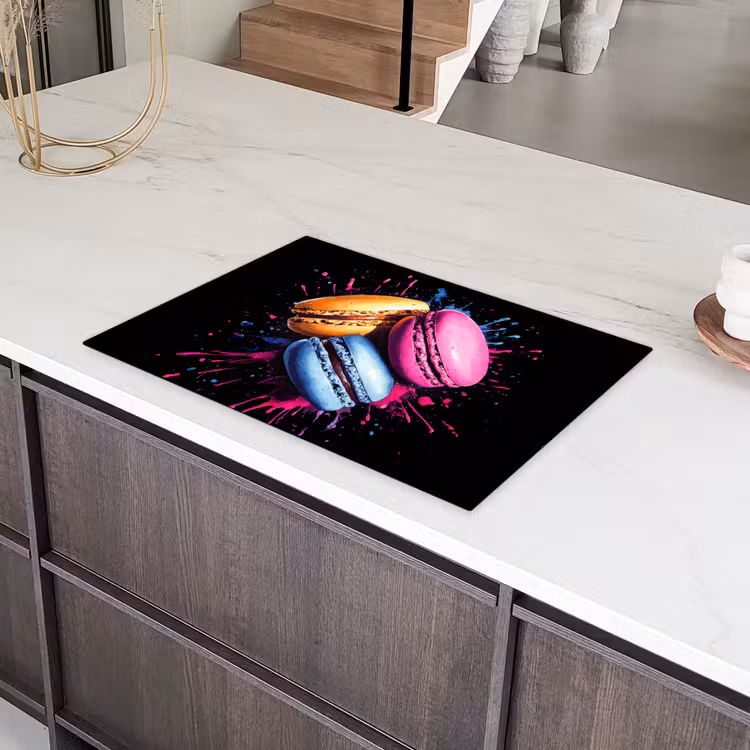 Macarons - Dessert - Graffiti - Kleurrijk - Roze - Blauw - Geel Inductie beschermer vinyl 3mm klein -sfeer8