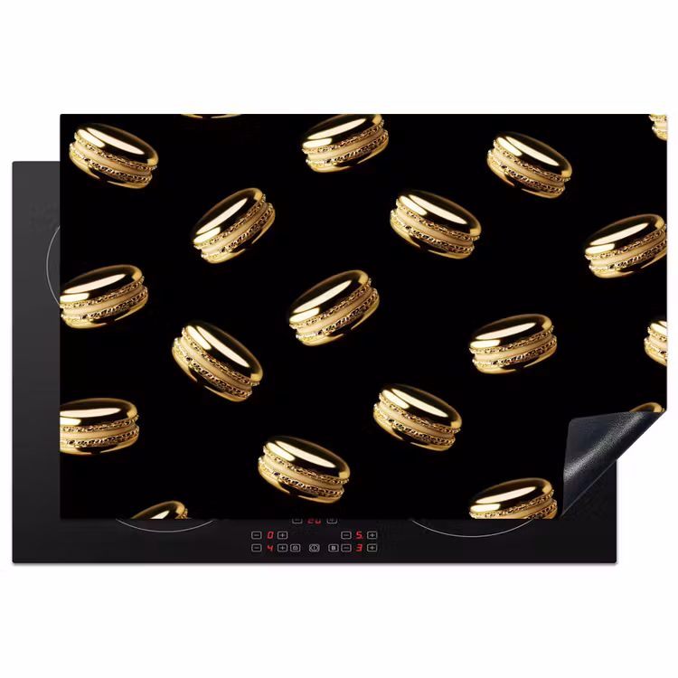 Macarons - Patroon - Goud - Zwart Inductie beschermer vinyl 3mm klein -3d