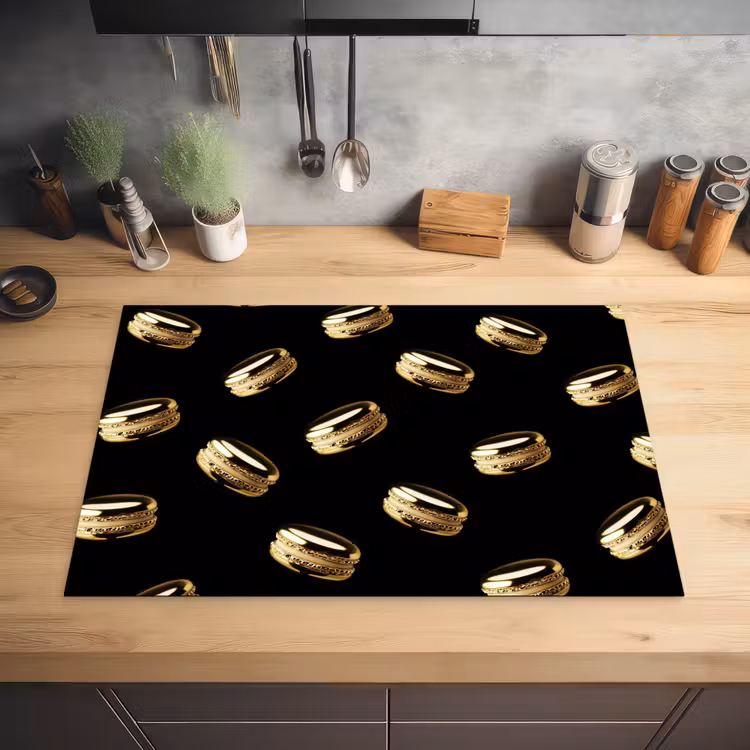 Macarons - Patroon - Goud - Zwart Inductie beschermer vinyl 3mm klein -sfeer5